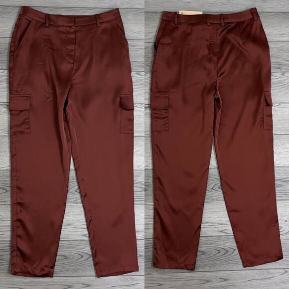 Anthropologie Pants - Bailey 44 Womens Size M Brown Satin Cargo Taper High Waisted Trouser NEW Pants